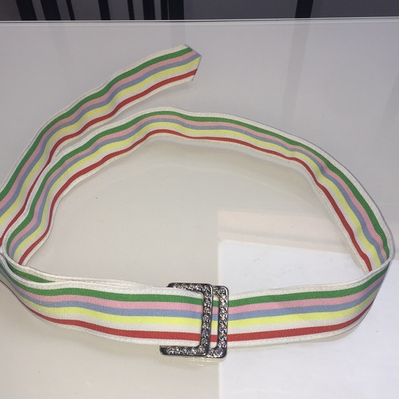 Multi Color Stripped Belt With Rhinestone Buckles - Picture 1 of 5